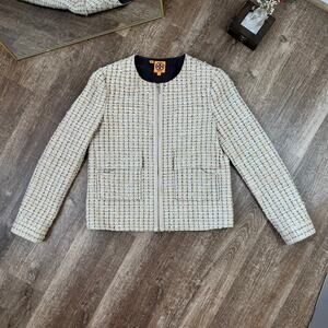 Tory burch Holly Jacket wool metallic blend inside liquid knit Tan Multicolor